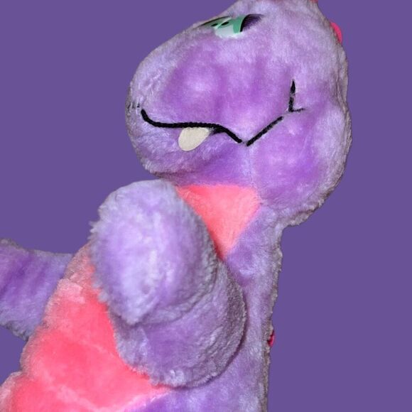 VINTAGE Dan Brechner Pink & Purple Baby Dinosaur Plush 11” - Picture 2 of 4